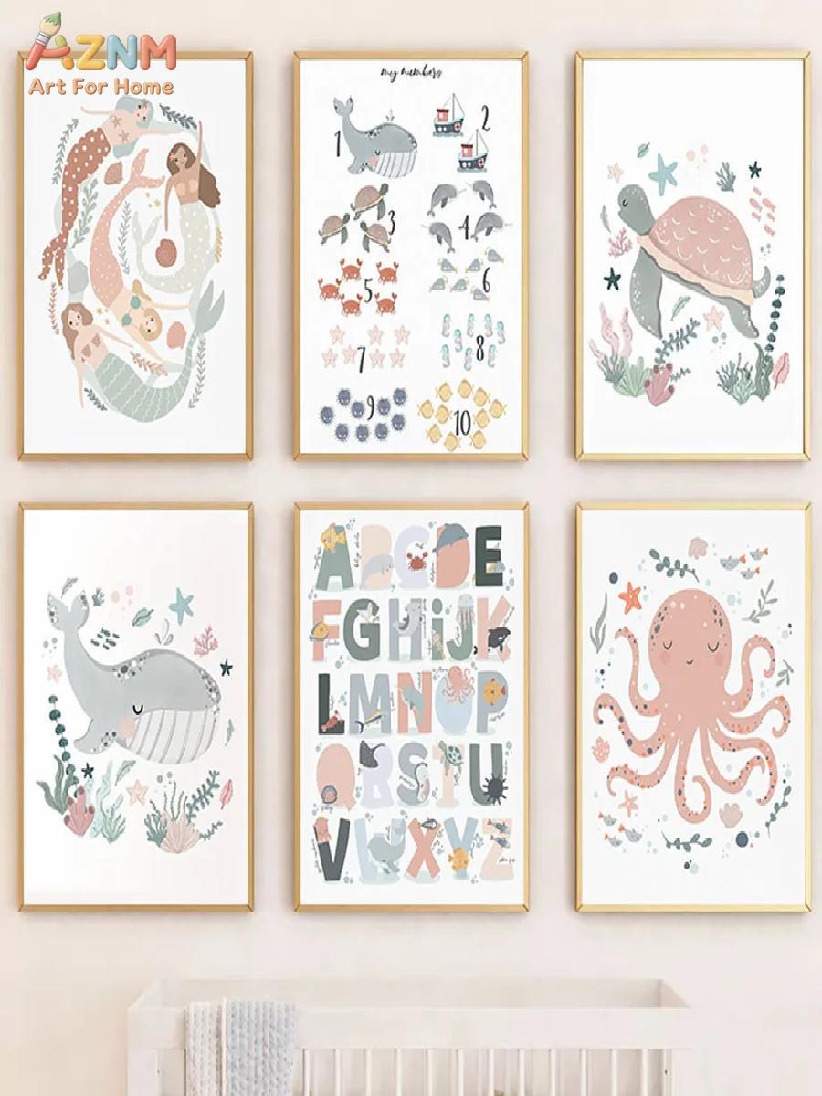 AZNM Nursery Sea Animal Canvas - Kids Education Room 评论和价格